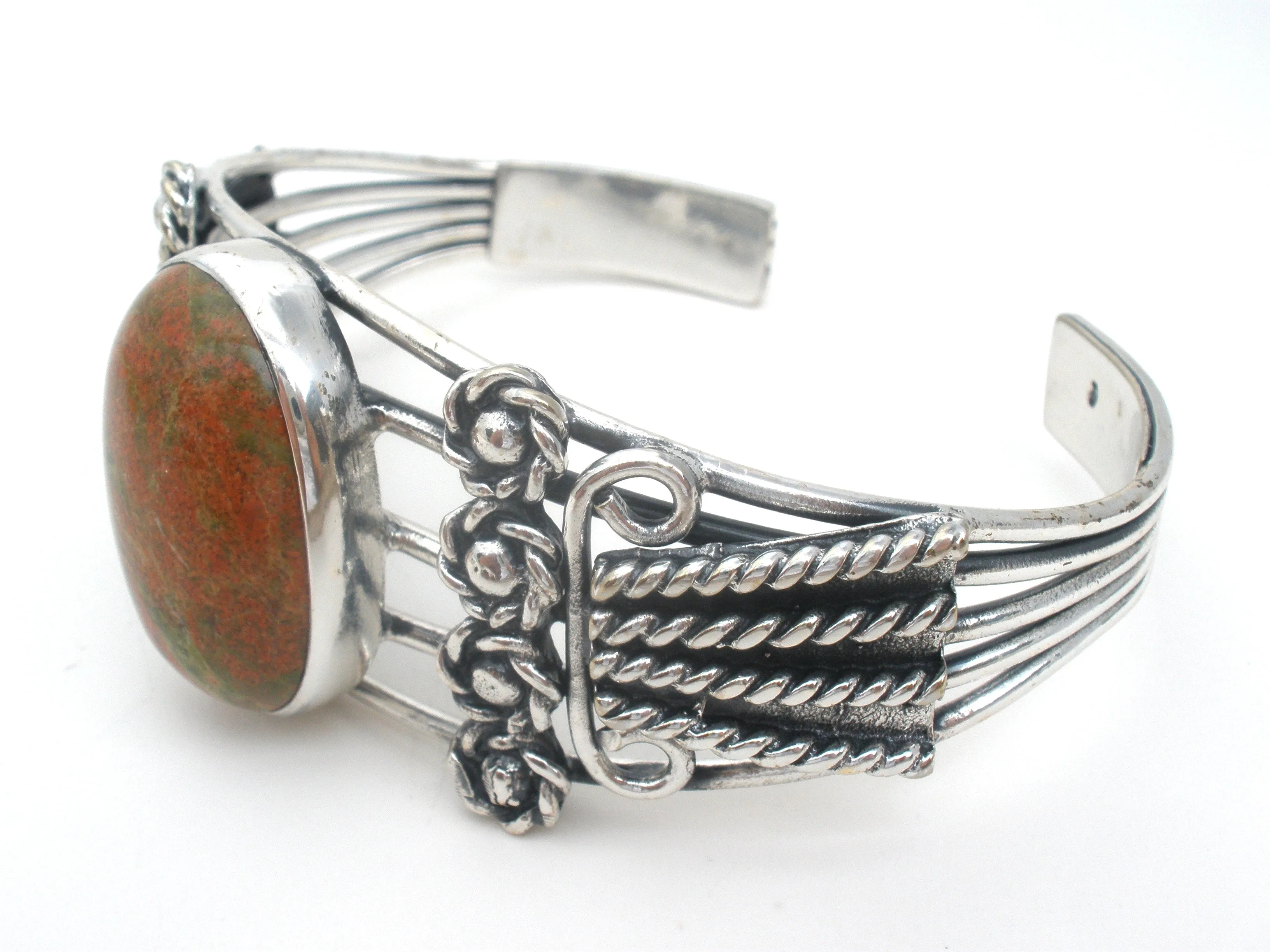 Jasper Cuff Bracelet Sterling Silver Heavy Vintage