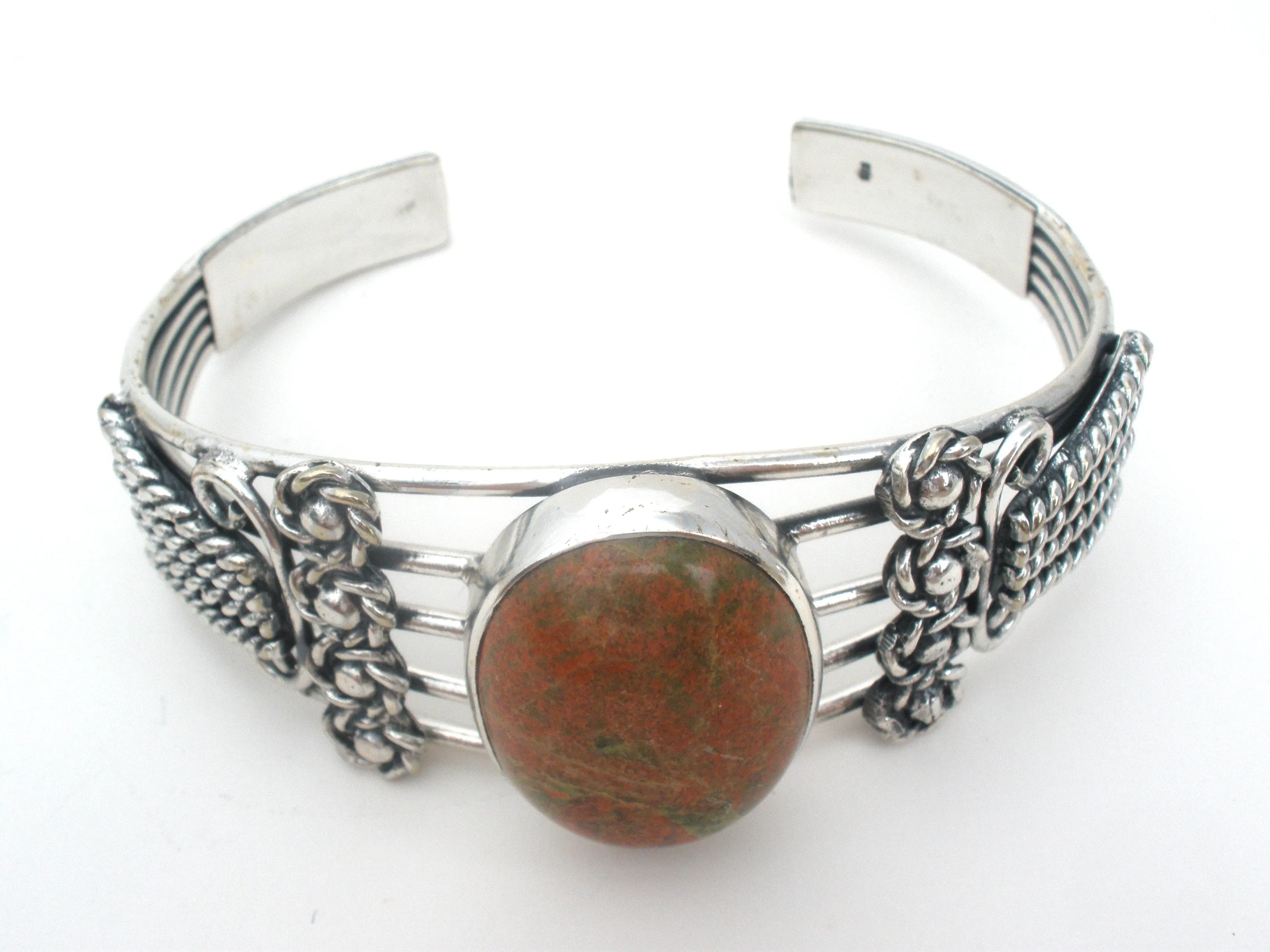 Jasper Cuff Bracelet Sterling Silver Heavy Vintage