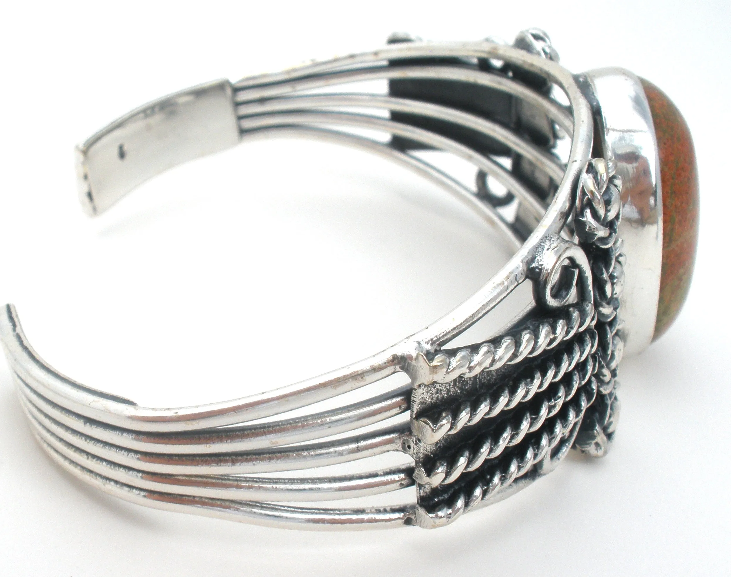 Jasper Cuff Bracelet Sterling Silver Heavy Vintage