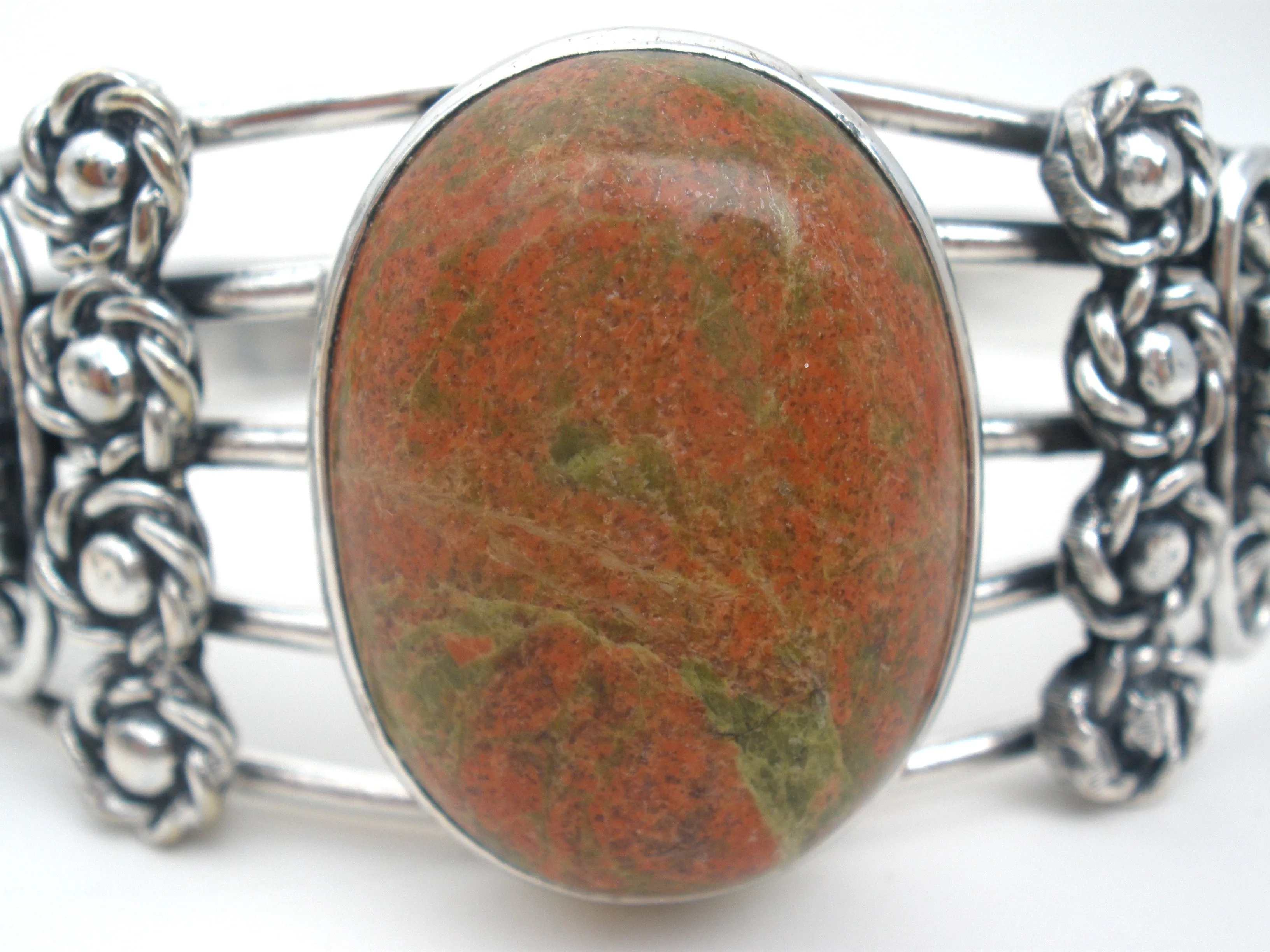 Jasper Cuff Bracelet Sterling Silver Heavy Vintage