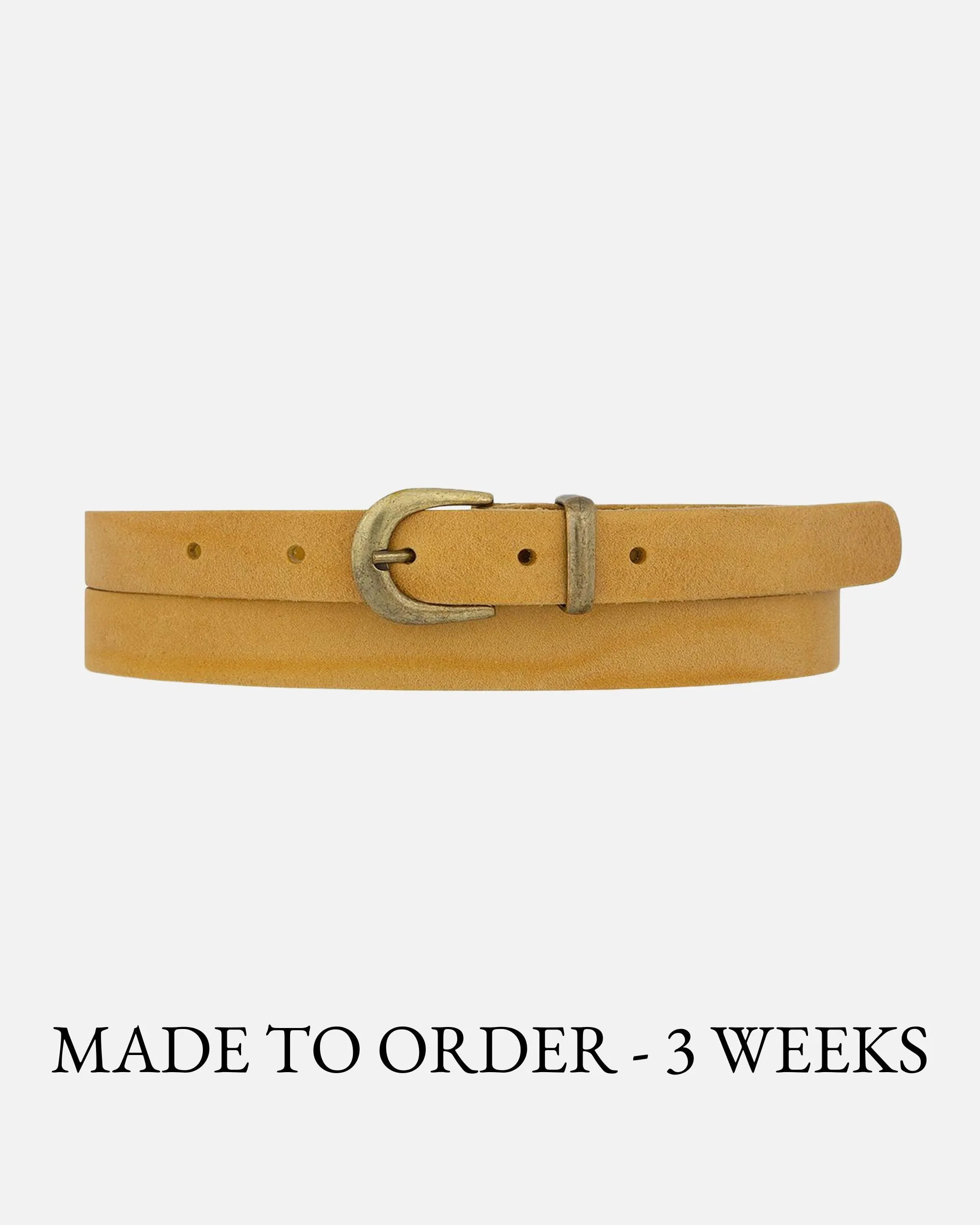 MADE TO ORDER Ank | Skinny Leather Belt with Gold Buckle & Keeper
