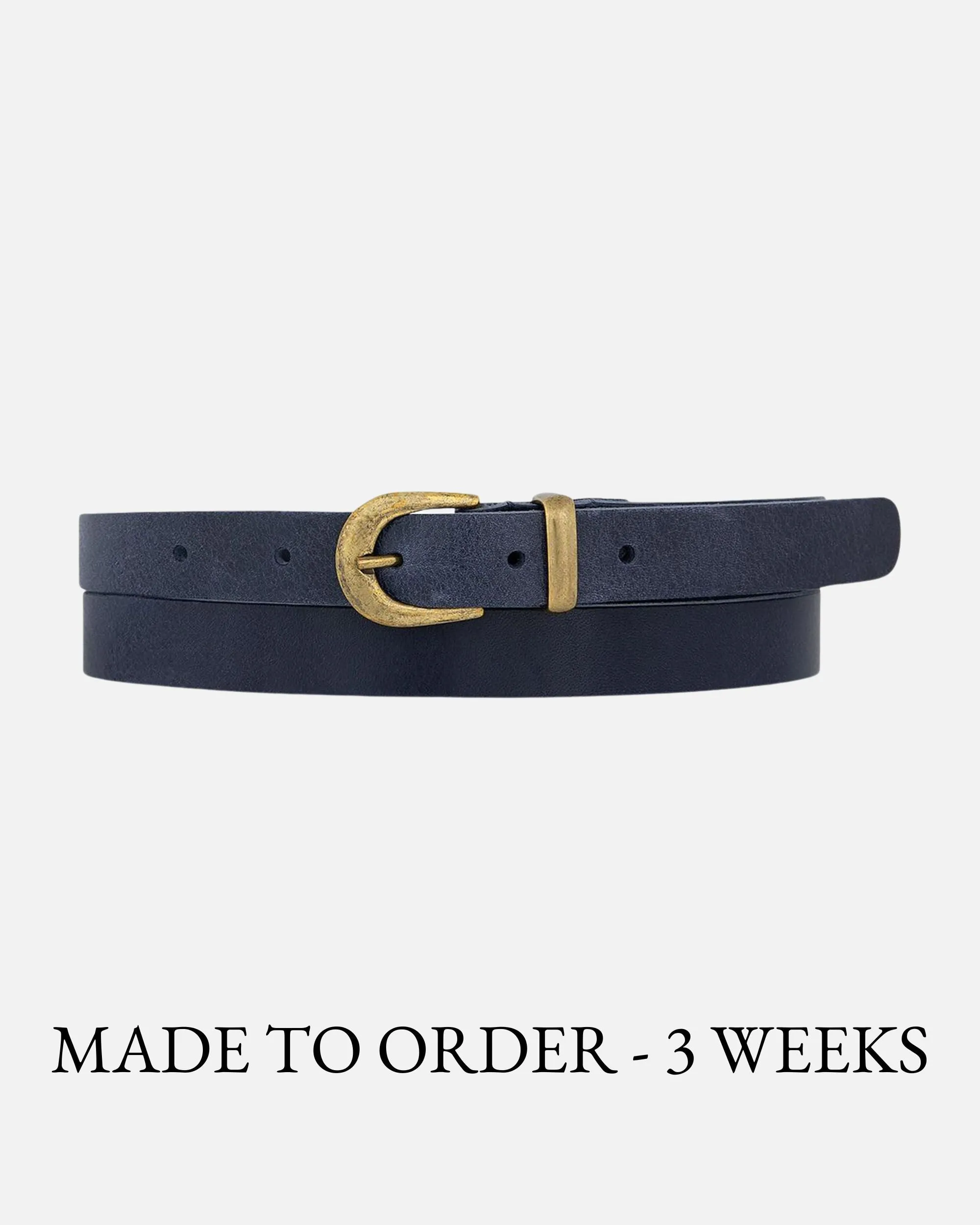 MADE TO ORDER Ank | Skinny Leather Belt with Gold Buckle & Keeper