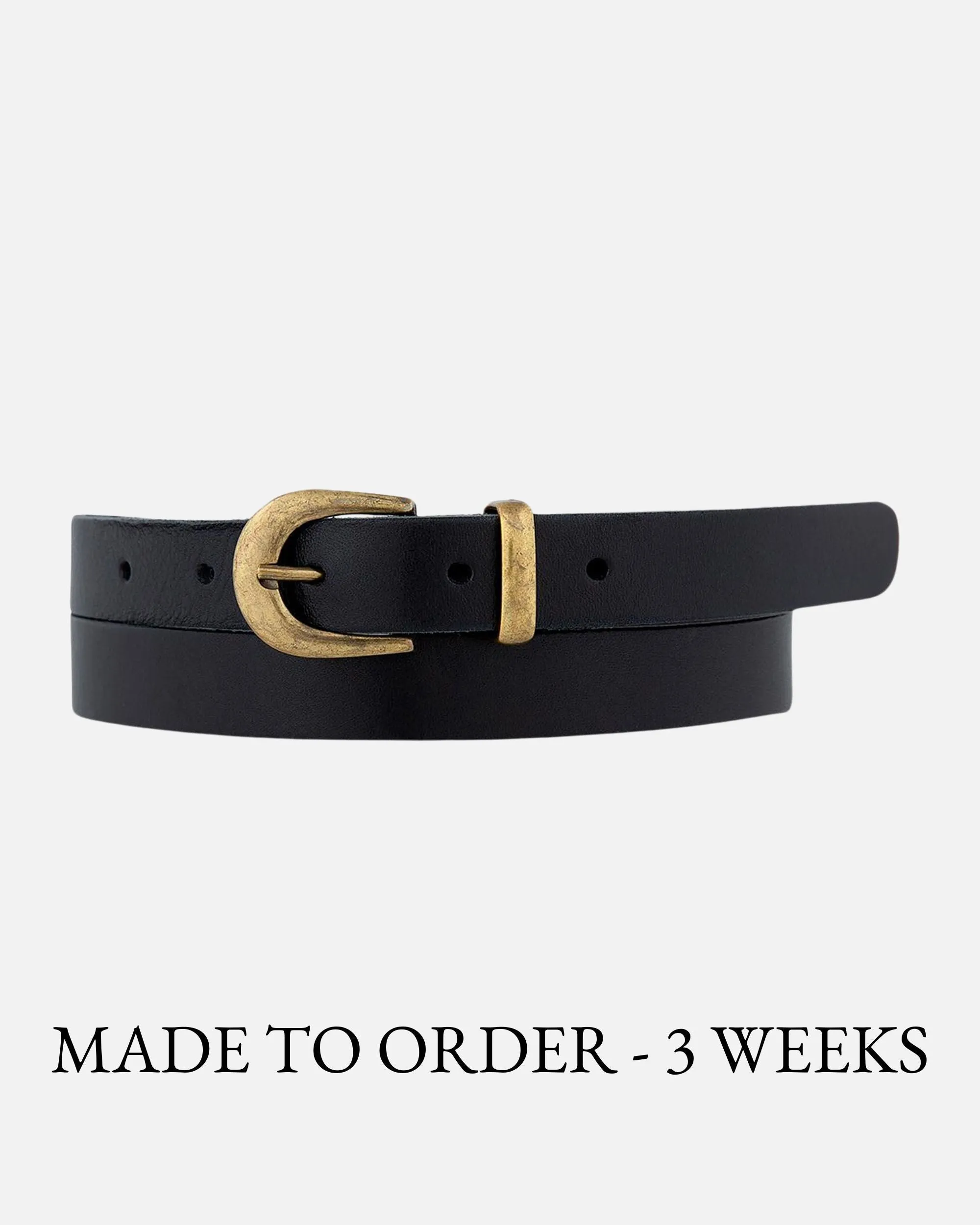 MADE TO ORDER Ank | Skinny Leather Belt with Gold Buckle & Keeper