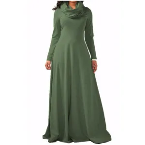 MB FASHION Elegant Long-Sleeve Maxi Dress with Cowl Neckline 3294
