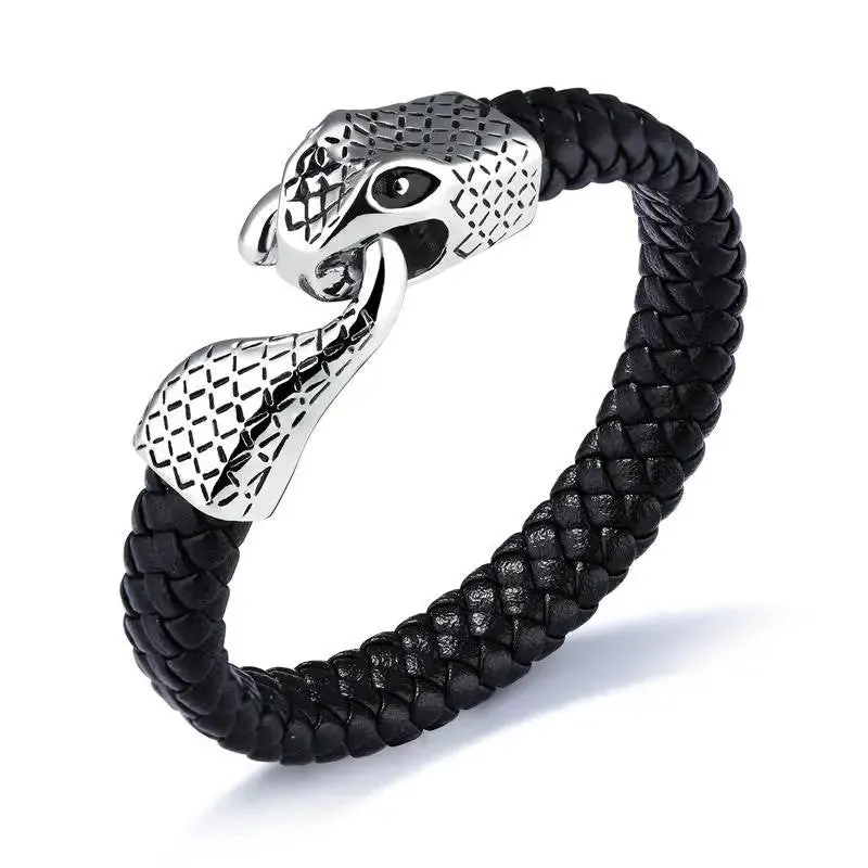 Men's Stainless Steel Snake Bracelet with Geometric Design & Electroplating - Durable Titanium Steel Jewelry