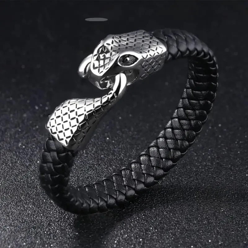 Men's Stainless Steel Snake Bracelet with Geometric Design & Electroplating - Durable Titanium Steel Jewelry
