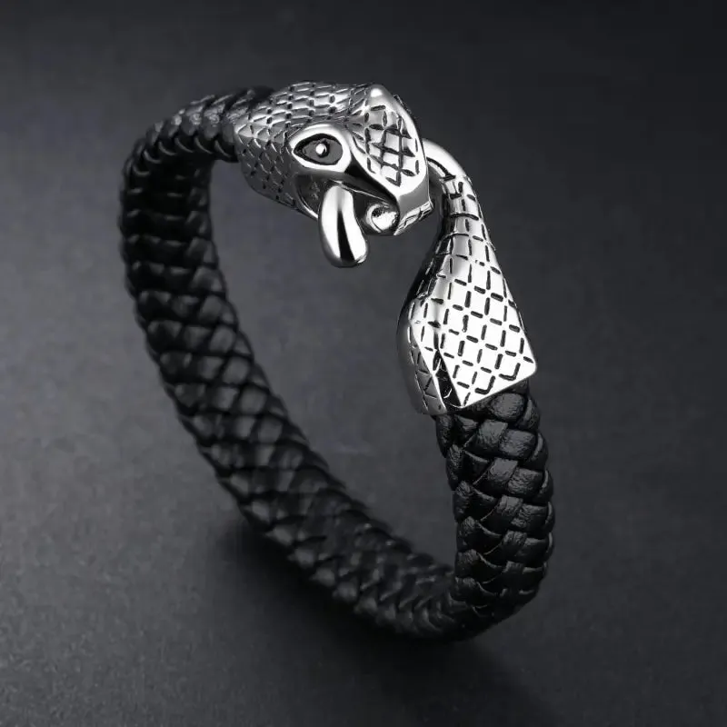 Men's Stainless Steel Snake Bracelet with Geometric Design & Electroplating - Durable Titanium Steel Jewelry