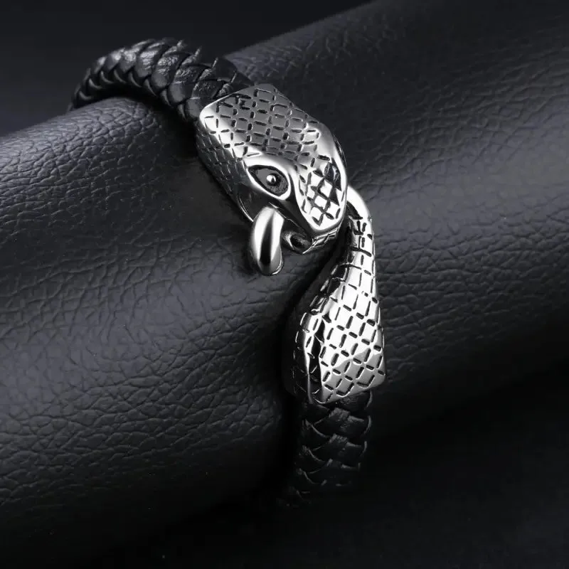 Men's Stainless Steel Snake Bracelet with Geometric Design & Electroplating - Durable Titanium Steel Jewelry