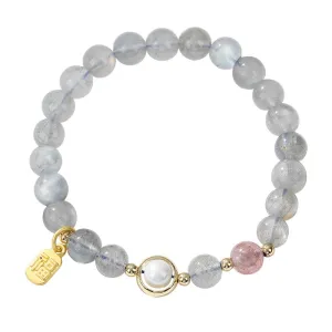 Moonlight Fortune Sterling Silver Bracelet with Crystal and Pearl Inlay