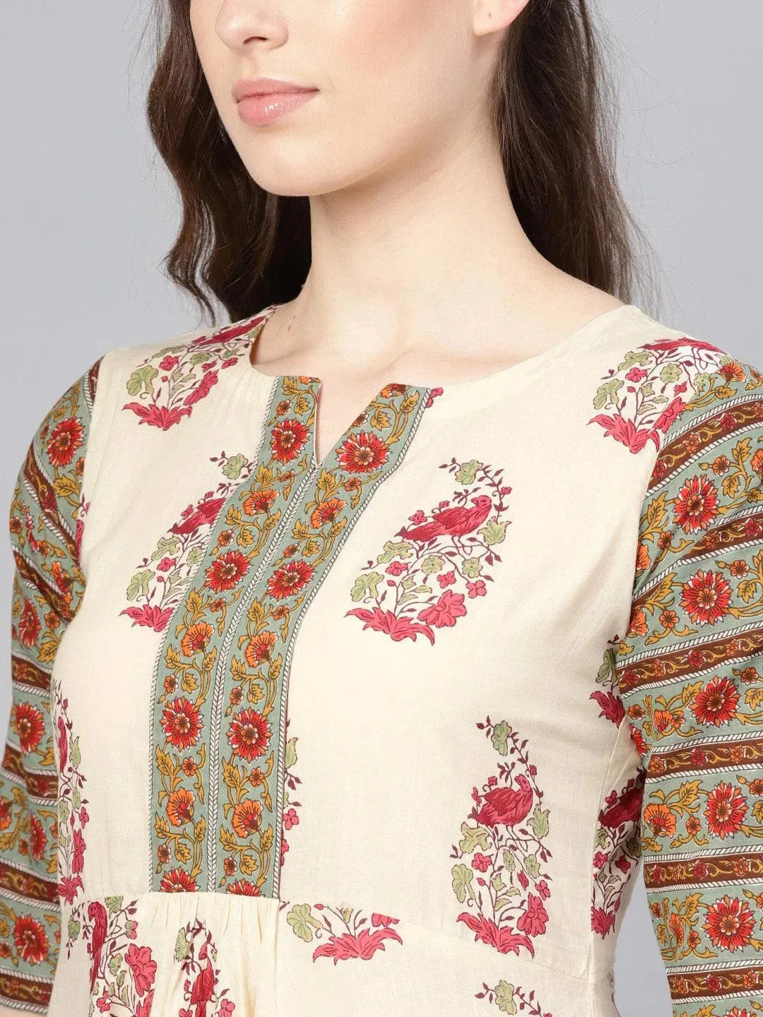 Multicoloured Printed Cotton A-Line Kurta With Palazzos