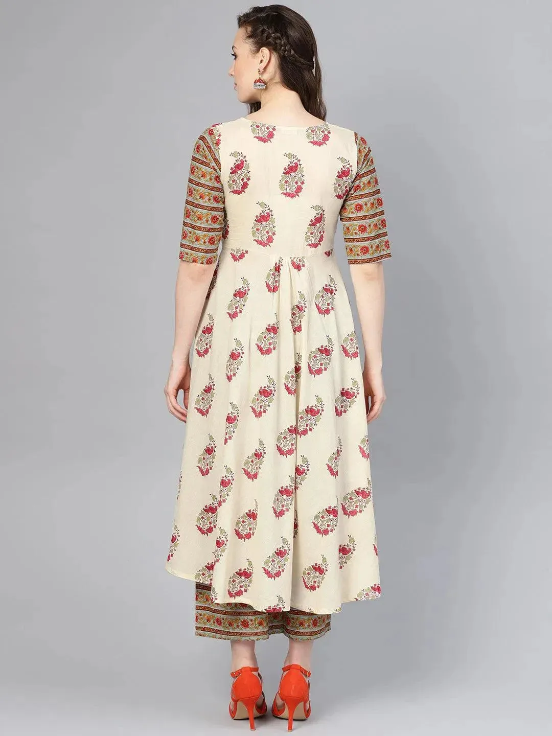 Multicoloured Printed Cotton A-Line Kurta With Palazzos
