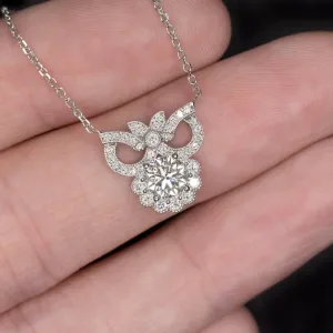 NATURAL DIAMOND PENDANT VINTAGE STYLE NECKLACE EDWARDIAN STYLE 14k WHITE GOLD