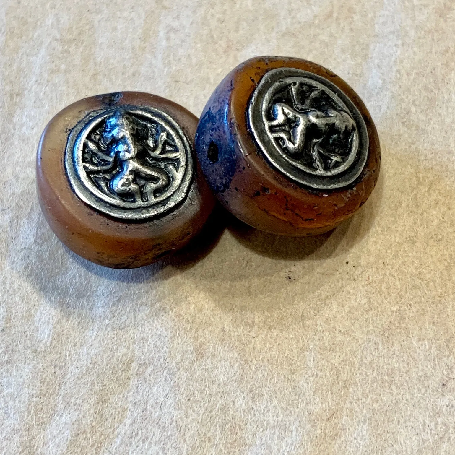 Pair of Kali Carnelian Beads, India