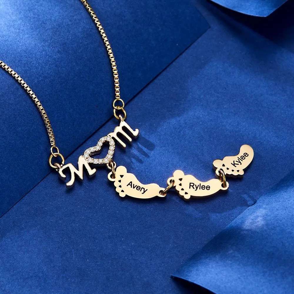 Personalised Name footprints pendant Necklace Family Feet Mother's Day Birthday Anniversary Gifts for wife Mom grandmother's garden jewelry