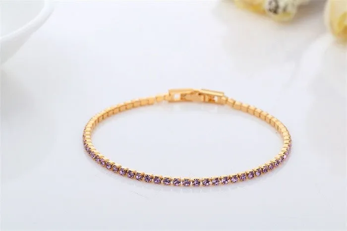 Rhinestone Crystal Slim Tennis Bracelet - Assorted Colors