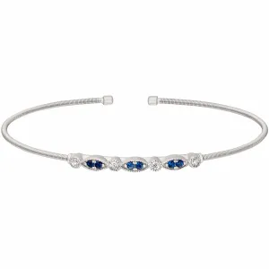 Rhodium Finish Sterling Silver Cable Cuff - LL7021B-RH-SAP