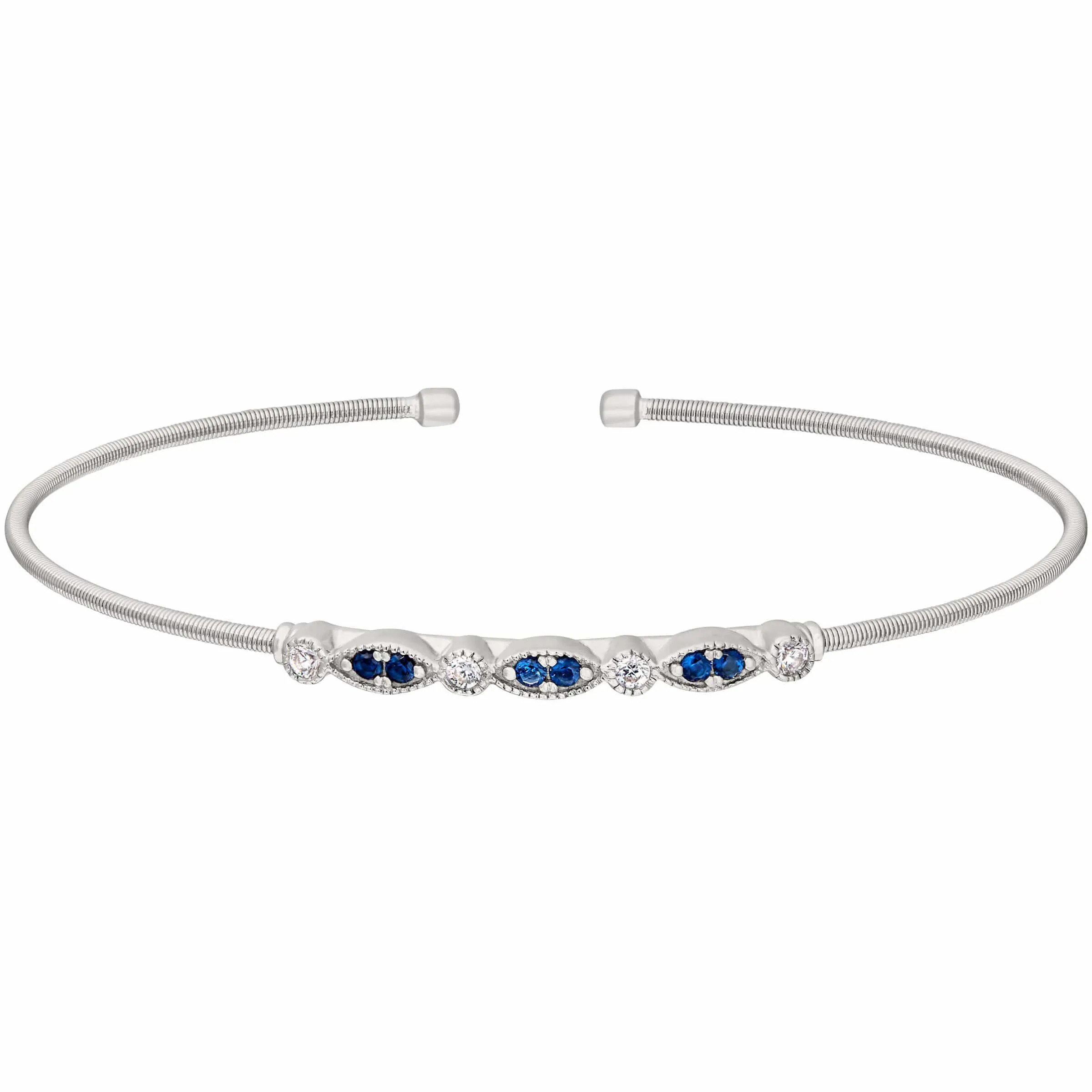 Rhodium Finish Sterling Silver Cable Cuff - LL7021B-RH-SAP