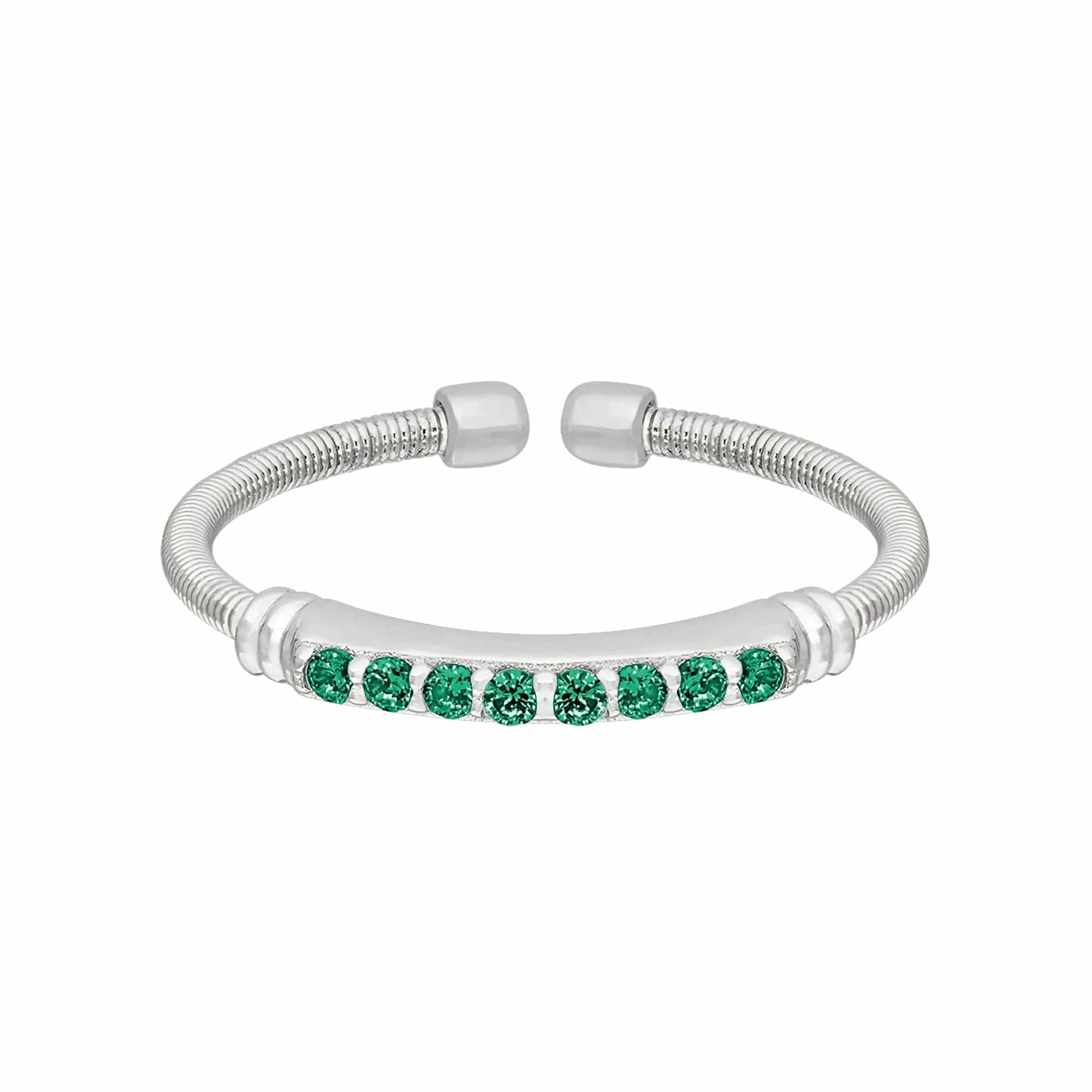 Rhodium Finish Sterling Silver Emerald Birth Gems May Ring - LL7004R5-RH