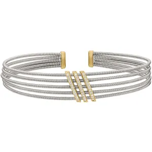 Rhodium Finish Sterling Silver Multi Cable Cuff Bracelet - LL7034B-RH/G