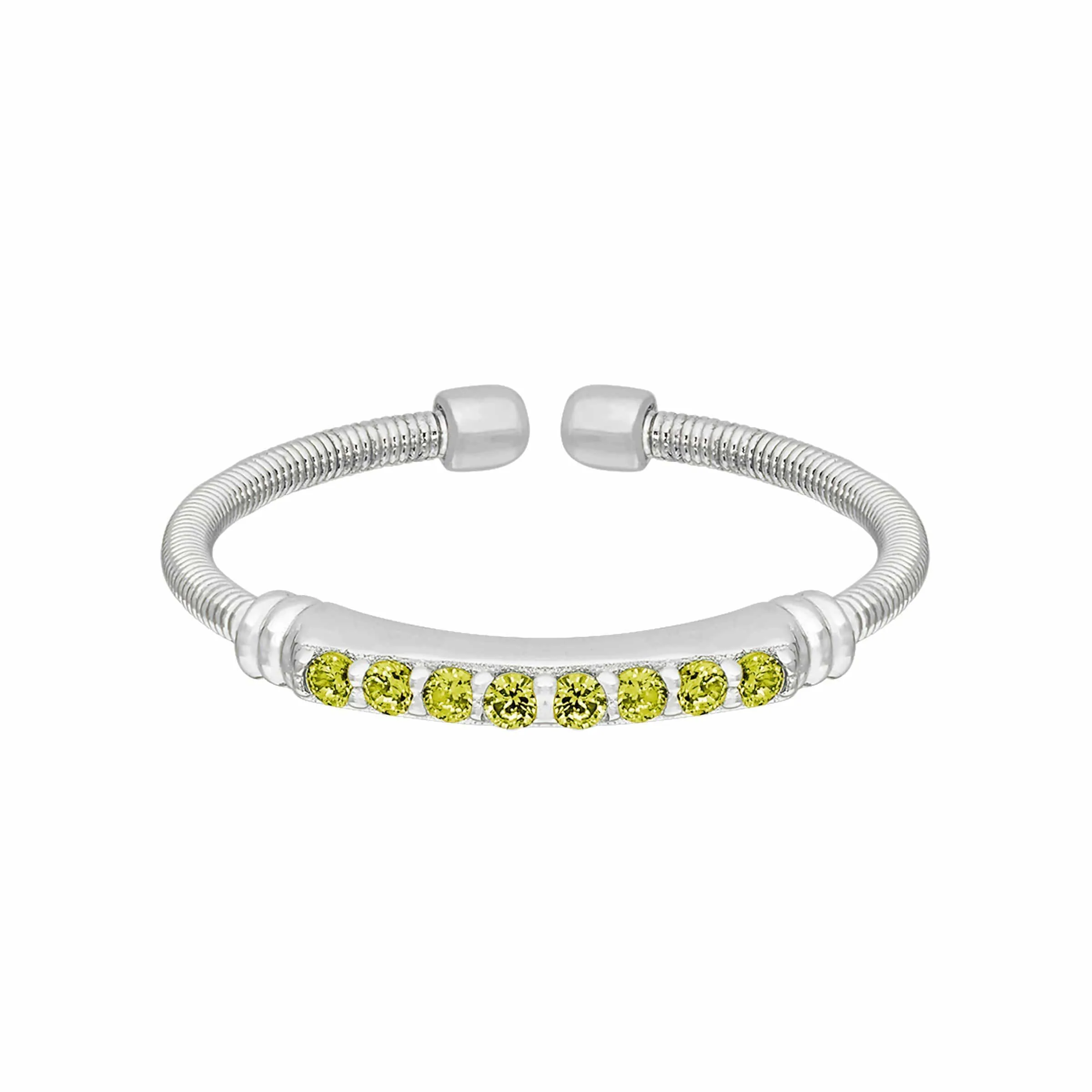 Rhodium Finish Sterling Silver Peridot Birth Gems August Ring - LL7004R8-RH