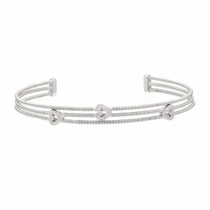Rhodium Finish Sterling Silver Three Cable Cuff Bracelet - LL7010B-RH/RH