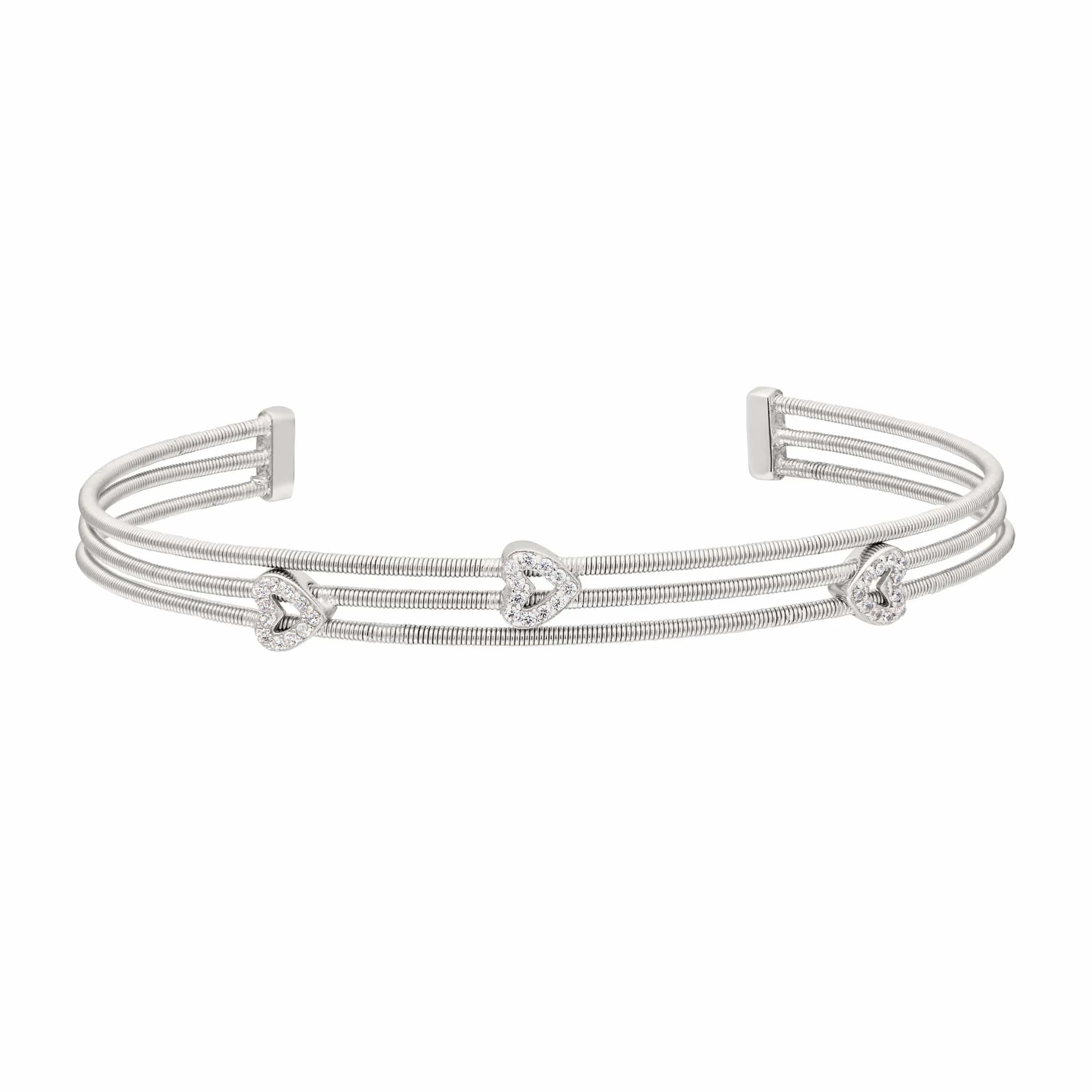 Rhodium Finish Sterling Silver Three Cable Cuff Bracelet - LL7010B-RH/RH