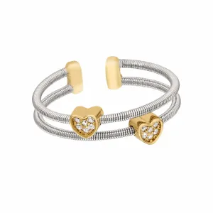 Rhodium Finish Sterling Silver Two Cable Cuff Ring - LL7002R-RH/G