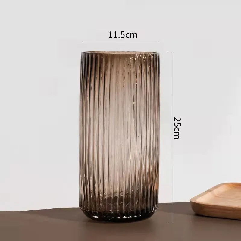 Ridged Cylinderical Glass Flower Vase
