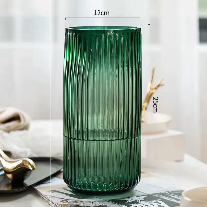 Ridged Cylinderical Glass Flower Vase