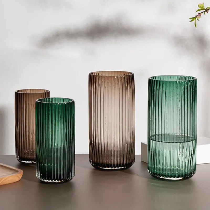 Ridged Cylinderical Glass Flower Vase