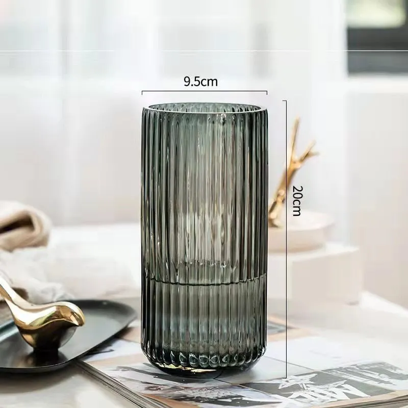Ridged Cylinderical Glass Flower Vase