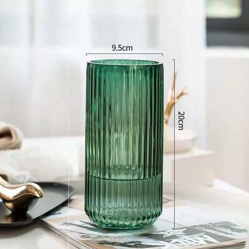 Ridged Cylinderical Glass Flower Vase