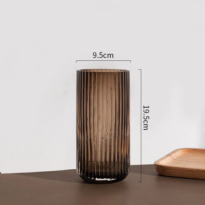 Ridged Cylinderical Glass Flower Vase