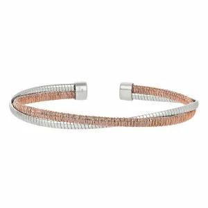 Rose Gold Finish Sterling Silver & Rhodium Finish Omega Twist Cuff Bracelet - LL7038B-RG/RH