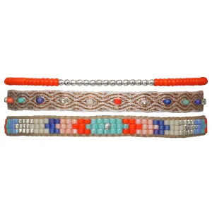 SET OF THREE BRACELETS WITH ORANGE AND BLUE TONES