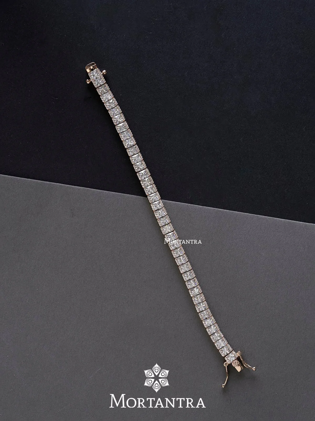 White Color Gold Plated Faux Diamond Bracelet - CZBRAC84RG