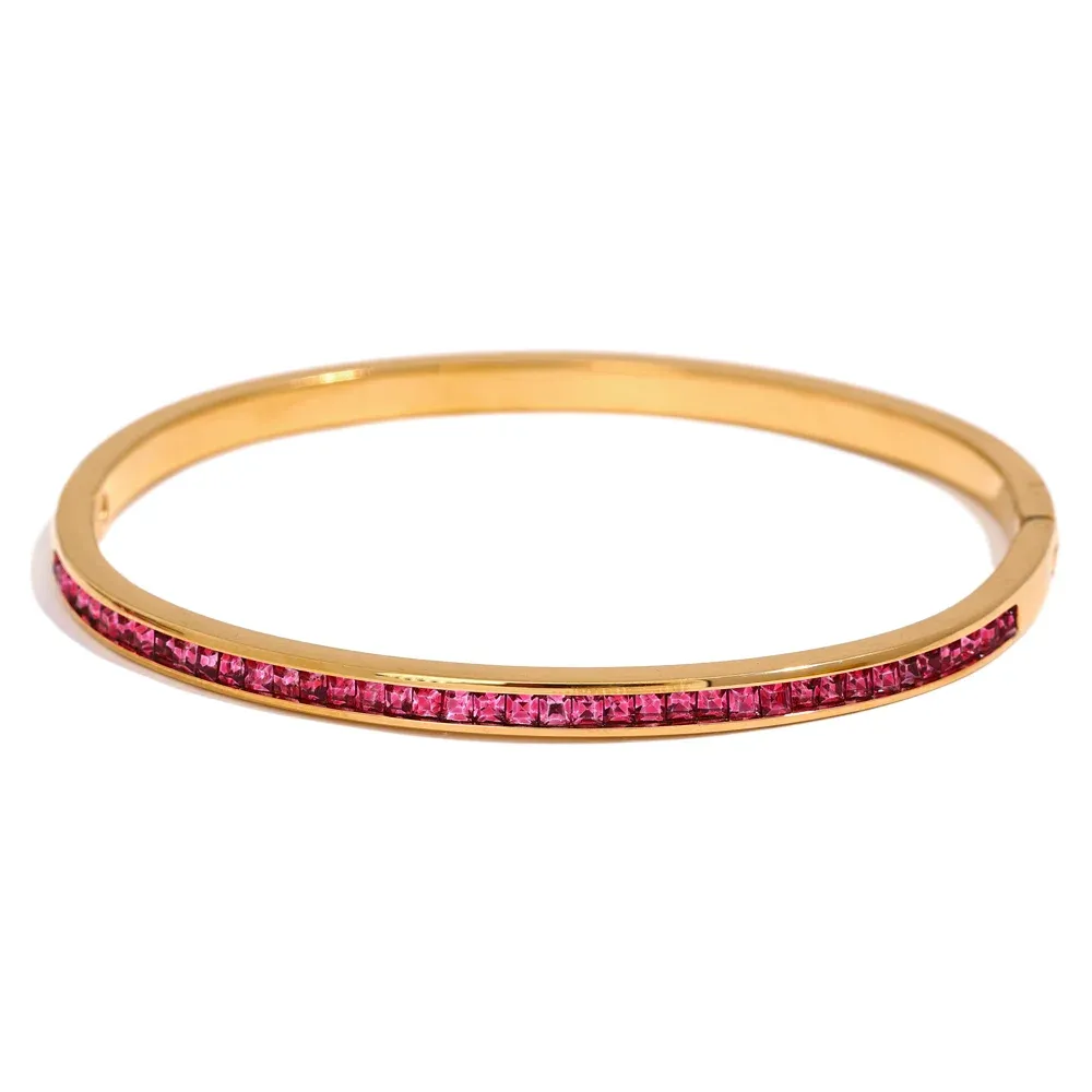 Yhpup Two Shape Round Square Colorful Zirconia Bracelet Bangle