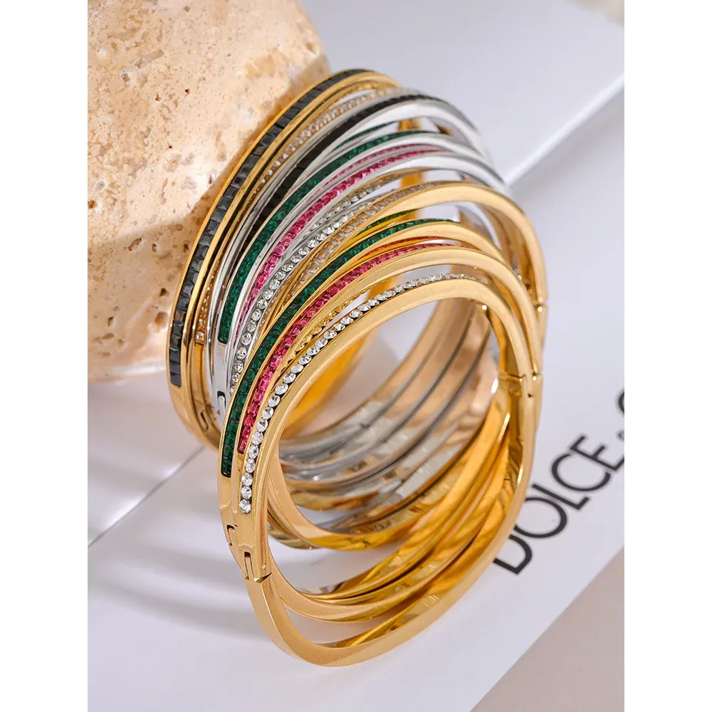 Yhpup Two Shape Round Square Colorful Zirconia Bracelet Bangle