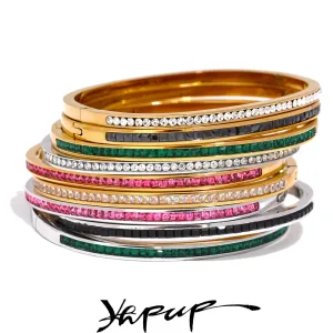Yhpup Two Shape Round Square Colorful Zirconia Bracelet Bangle