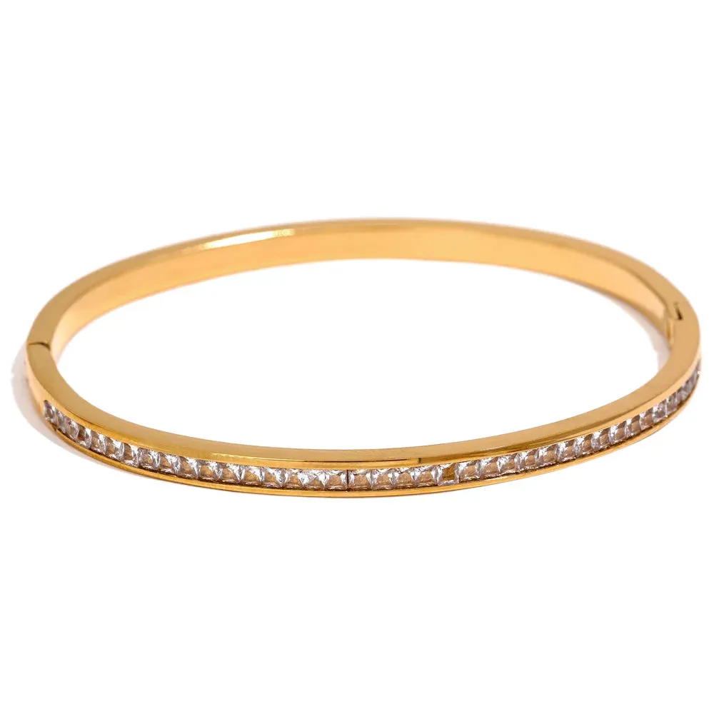 Yhpup Two Shape Round Square Colorful Zirconia Bracelet Bangle