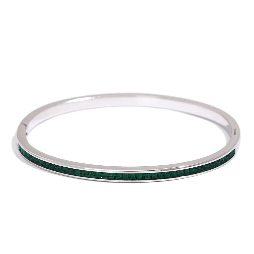 Yhpup Two Shape Round Square Colorful Zirconia Bracelet Bangle