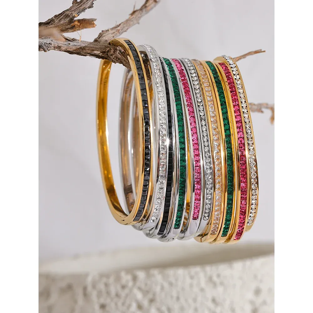 Yhpup Two Shape Round Square Colorful Zirconia Bracelet Bangle