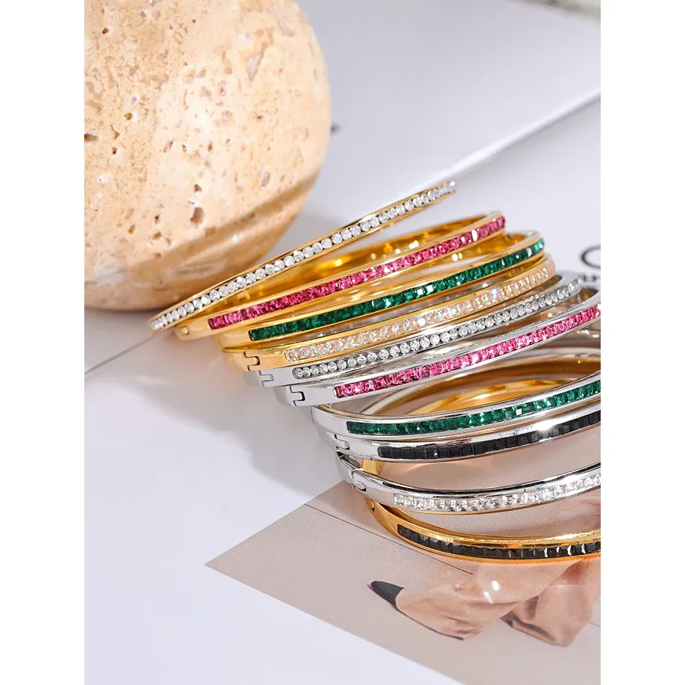 Yhpup Two Shape Round Square Colorful Zirconia Bracelet Bangle
