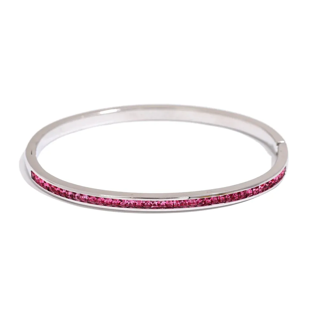Yhpup Two Shape Round Square Colorful Zirconia Bracelet Bangle