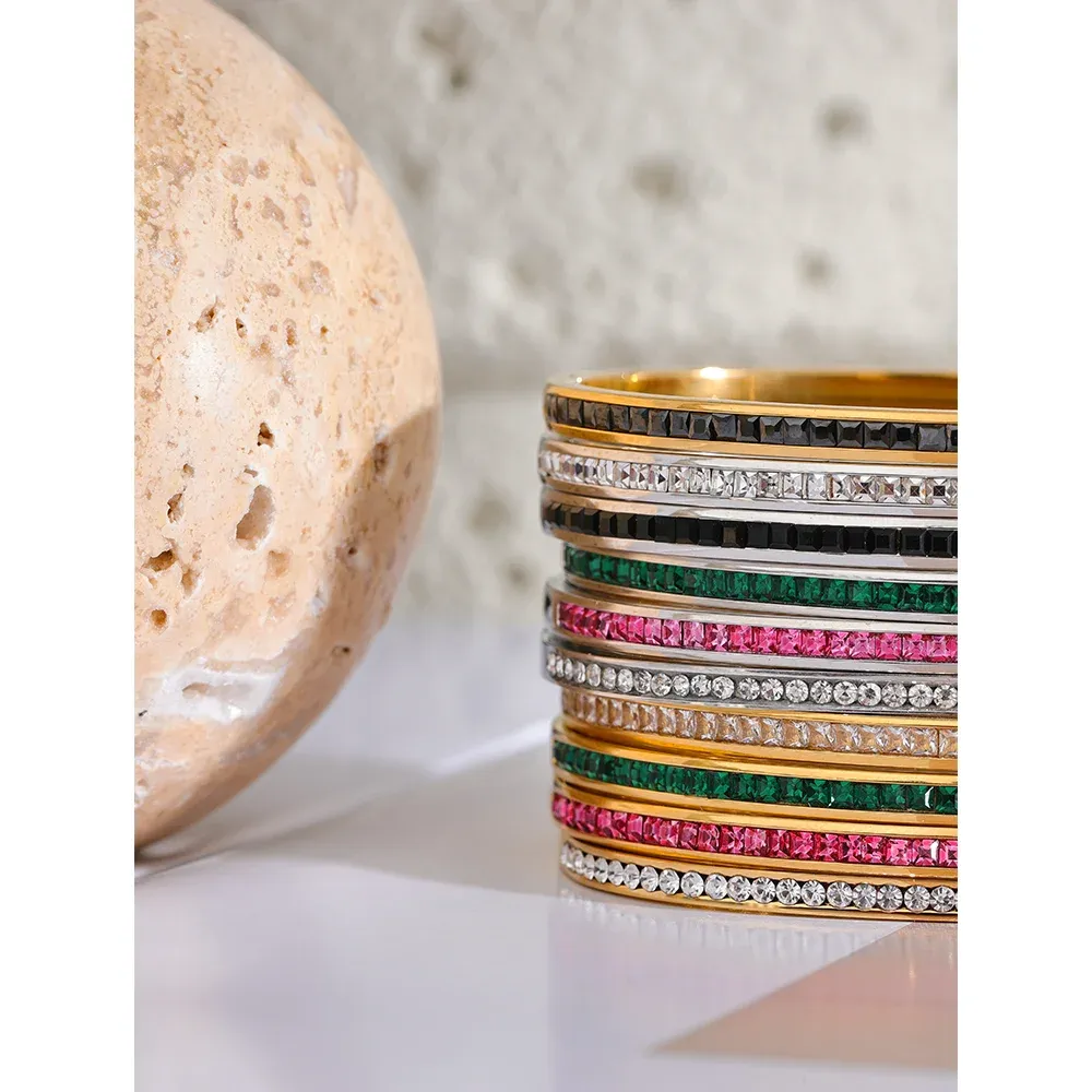 Yhpup Two Shape Round Square Colorful Zirconia Bracelet Bangle