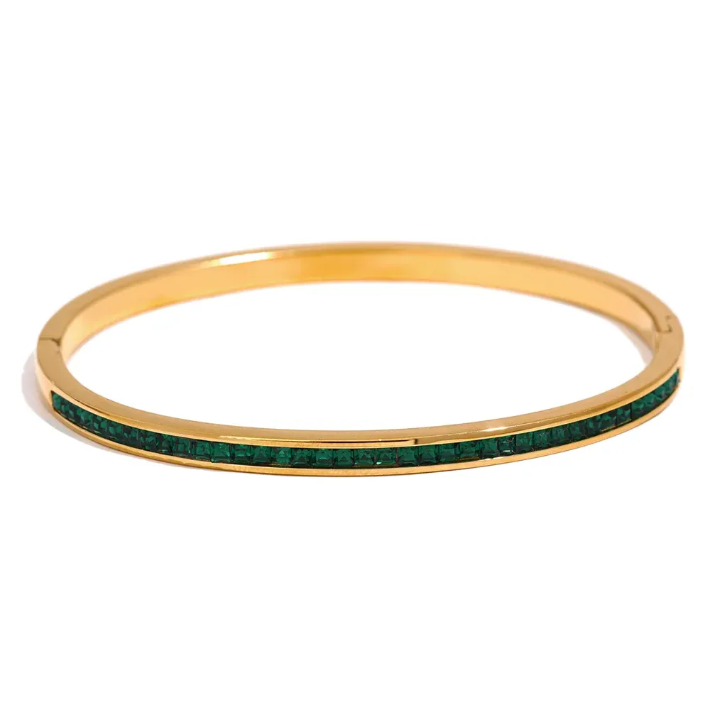 Yhpup Two Shape Round Square Colorful Zirconia Bracelet Bangle